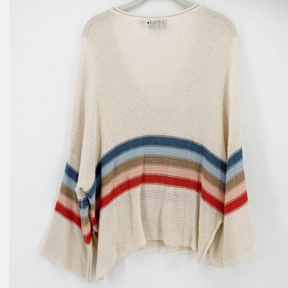wooden ships knit kangaroo pocket LSV stripe nautical relaxed sweater women S - Picture 5 of 9
